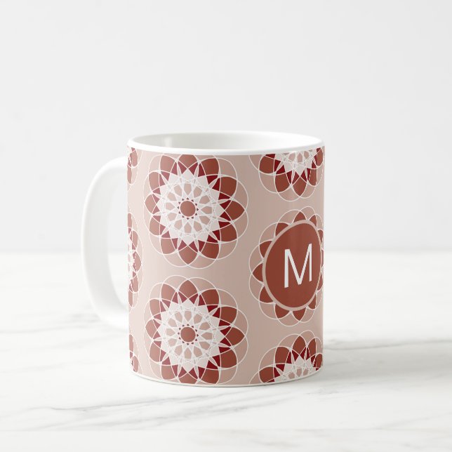 Pink Burgundy Floral Mandala Pattern Monogram Coffee Mug (Front Left)