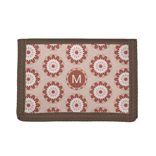 Pink Burgundy Floral Mandala Pattern Monogram Trifold Wallet
