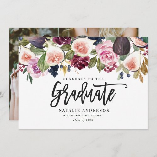 Pink burgundy floral multi photo graduate congrats