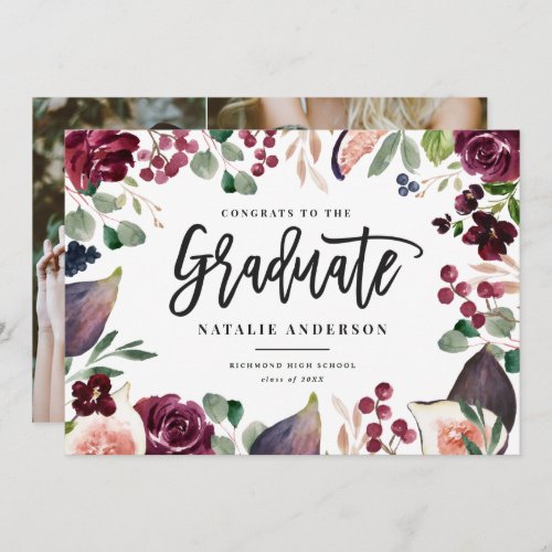 Pink burgundy floral multi photo graduate congrats