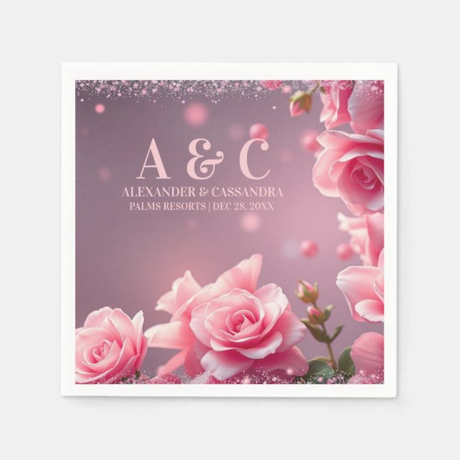 Pink Burgundy Floral Paper Napkin (Front)