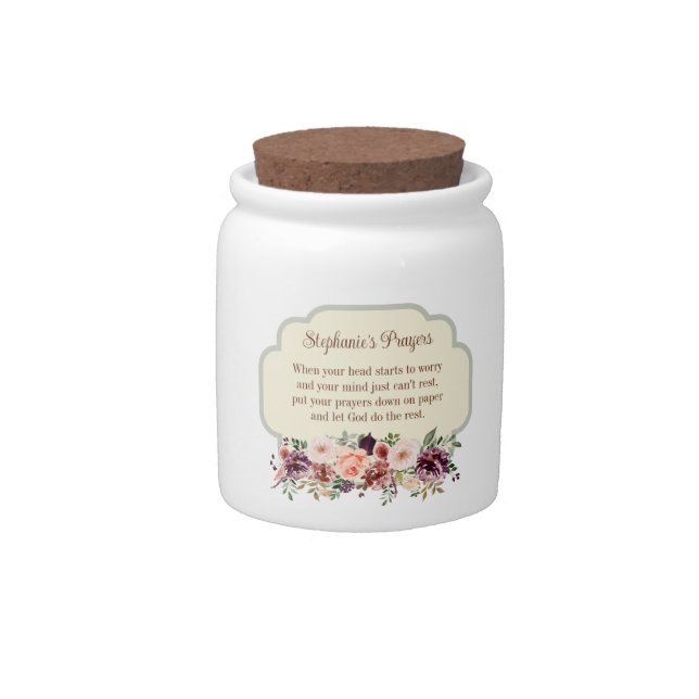 Pink Burgundy Floral Personalized Prayer Jar (Front)