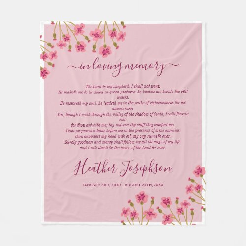 Pink Burgundy Floral Psalm Memorial Fleece Blanket