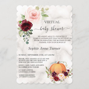 Pink Burgundy Floral Pumpkin Virtual Baby Shower Invitation