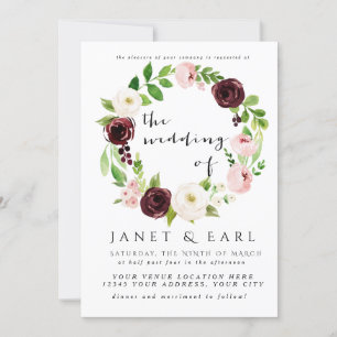 Pink Burgundy Floral Wedding Invitations