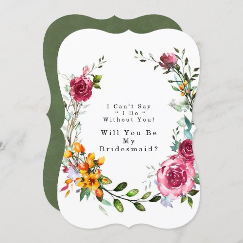 Pink Burgundy Floral Will You Be My Bridesmaid Invitation