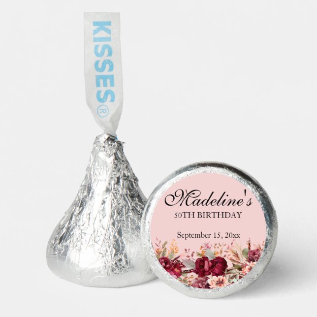 Pink Burgundy Floral Women's 50th Birthday Hershey®'s Kisses® (Front)