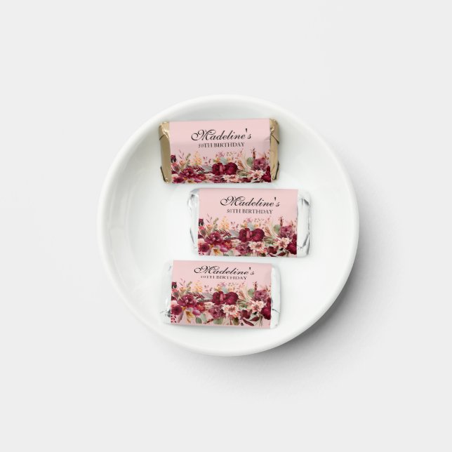 Pink Burgundy Floral Women's 50th Birthday Hershey's Miniatures (Plate)