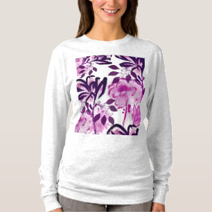Pink Burgundy Flowers Botanical Pattern T-Shirt