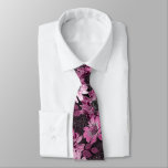 Pink, burgundy flowers on dark brown neck tie