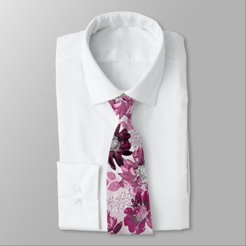 Pink burgundy flowers on dusty pink neck tie