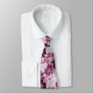 Pink, burgundy flowers on dusty pink neck tie