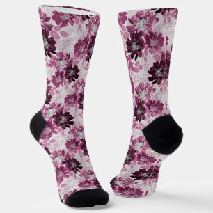 Pink, burgundy flowers on dusty pink socks