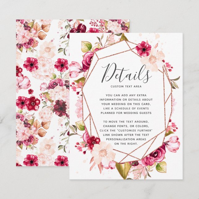 Pink Burgundy Geometric Terrarium Wedding Details Invitation (Front/Back)