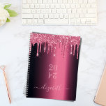 Pink burgundy glitter drips monogram 2024 planner<br><div class="desc">A dark burgundy faux metallic looking background with elegant cherry pink faux glitter drips, paint drip look. Template for a year (upside down) Personalize and add a name. The name is written in light pink with a modern hand lettered style script. Perfect for school, work or organizing your personal/family life....</div>