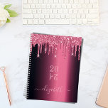 Pink burgundy glitter drips monogram 2025 planner<br><div class="desc">A dark burgundy background with elegant cherry pink faux glitter drips, paint drip look. Template for a year (upside down) Personalize and add a name. The name is written in light pink with a modern hand lettered style script. Perfect for school, work or organizing your personal/family life. To keep the...</div>