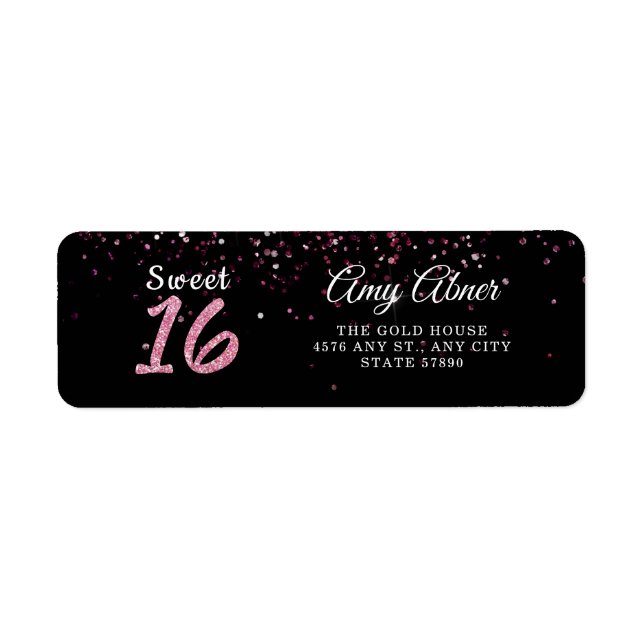 Pink Burgundy Glitter Sweet 16 Return Address Label (Front)