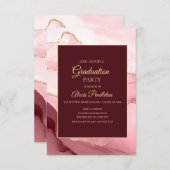 Pink Burgundy Gold Marble Agate Graduation Invitation (Front/Back)