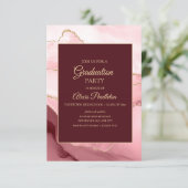 Pink Burgundy Gold Marble Agate Graduation Invitation (Standing Front)