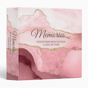 Pink Burgundy Gold Marble Memories School Year 3 Ring Binder