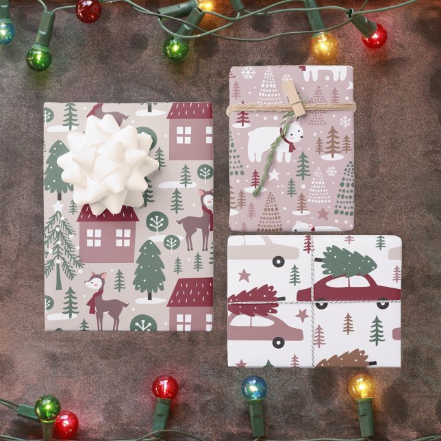 Pink Burgundy Green Christmas  Wrapping Paper Sheets (Creator Uploaded)