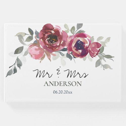 Pink Burgundy Grey Floral Mr  Mrs Wedding Guest Book