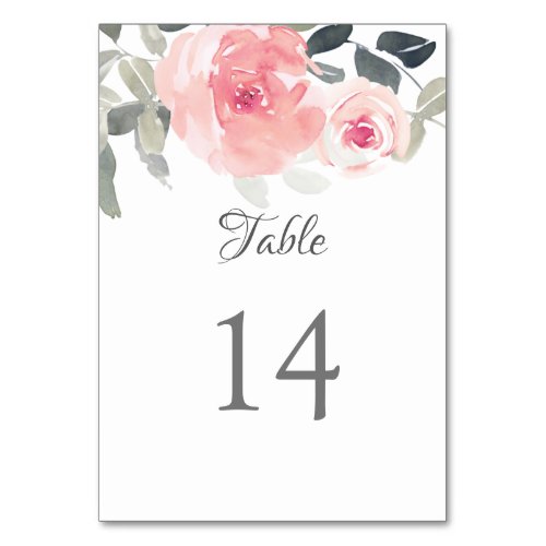 Pink Burgundy Grey Floral Watercolor Wedding Table Number