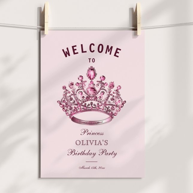 Pink Burgundy Princess Crown Welcome Birthday Poster (Creator Uploaded)