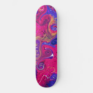 Pink, Burgundy, Purple Swirled Marble Fluid Art Skateboard