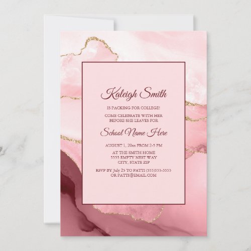 Pink Burgundy Red Marble Trunk Party Invite