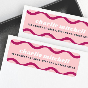 Pink burgundy retro squiggly line return address label