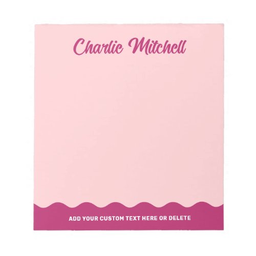 Pink burgundy retro text wavy border custom name notepad