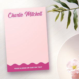 Pink burgundy retro text wavy border custom name post-it notes