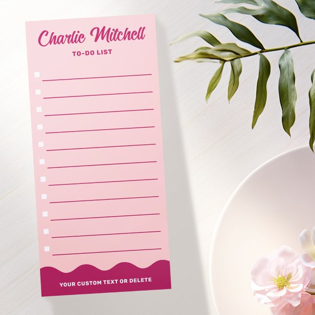 Pink burgundy retro text wavy border to-do list magnetic notepad (Pink burgundy retro text wavy border to-do list magnetic notepad)