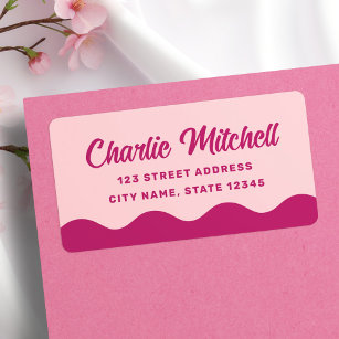 Pink burgundy retro wavy border return address label