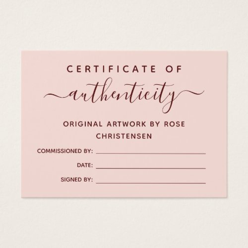 Pink Burgundy Script Certificate of Authenticity