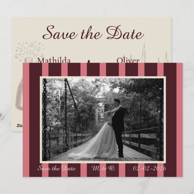Pink &Burgundy Thin Stripe Invitation (Front/Back)