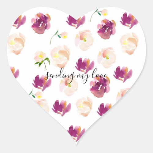 Pink Burgundy Watercolor Floral Heart Sticker