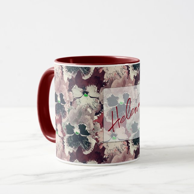 Pink, burgundy watercolor flowers  mug (Front Left)
