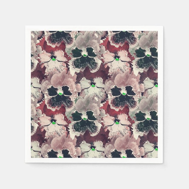 Pink, burgundy watercolor flowers napkins (Front)
