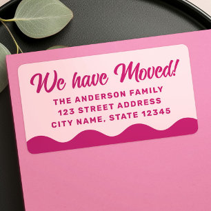 Pink burgundy wavy border moving return address label