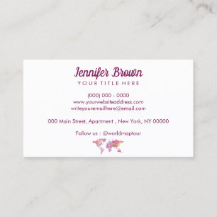 Pink Burgundy World Map Minimal Design Business Card