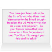 Pink Burka Award Cards (Inside Horizontal (Top))