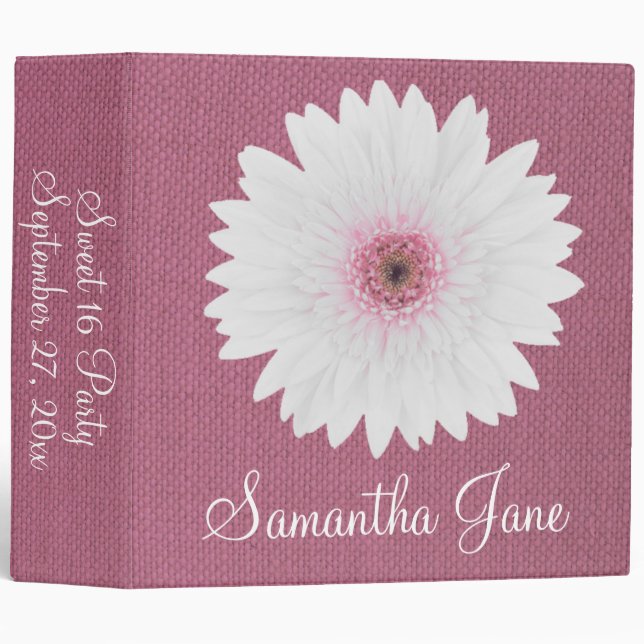 Pink Burlap and Daisy Personalized Memory Binder (Front/Spine)