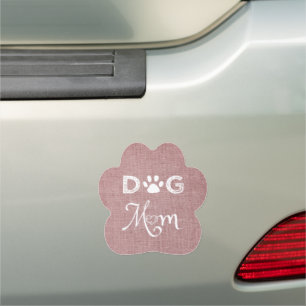 Pink Burlap Dog Mom Car Magnet