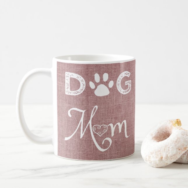 Pink Burlap Dog Mom Coffee Mug (With Donut)