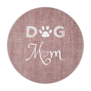 Pink Burlap Dog Mom Cutting Board