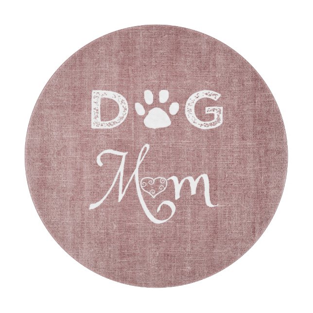 Pink Burlap Dog Mom Cutting Board (Front)