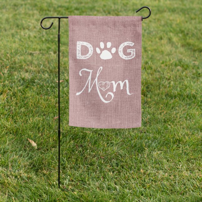 Pink Burlap Dog Mom Garden Flag (In SItu)