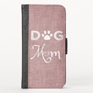 Pink Burlap Dog Mom iPhone Wallet Case